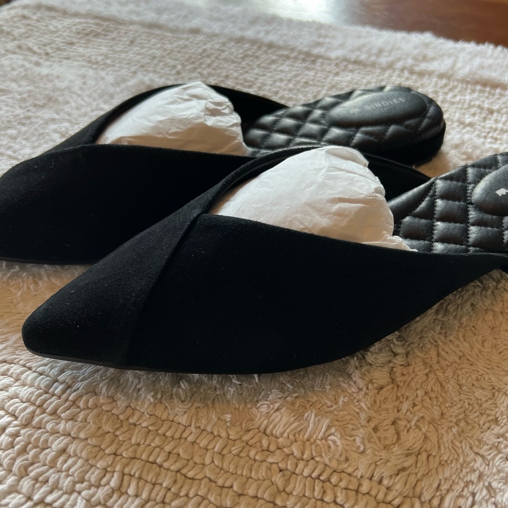 NIB Birdies “The Swan” - Black Velvet Slides sz 8.5